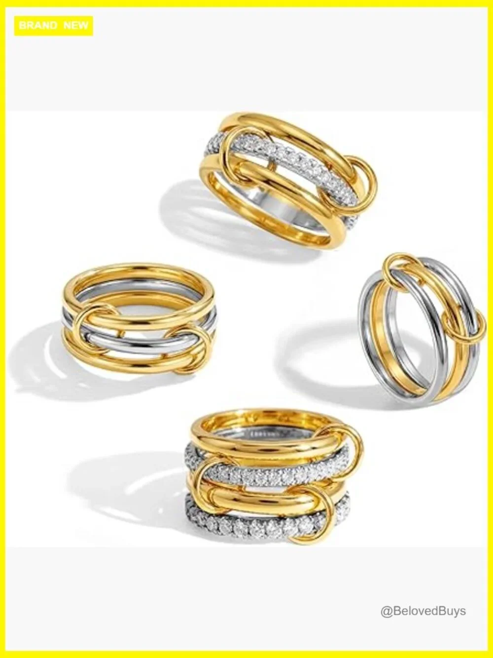 Interlocked Stackable Rings Set 14K Gold Plated Cubic Zirconia